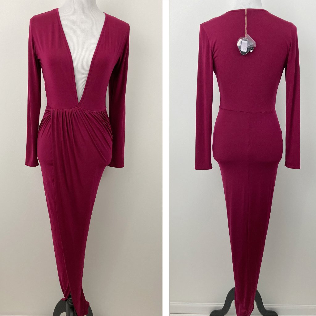 Nwt Club L London Long Sleeve Dress Size 8 Us 12 Uk Oxblood Long Sleeve V-Neck
